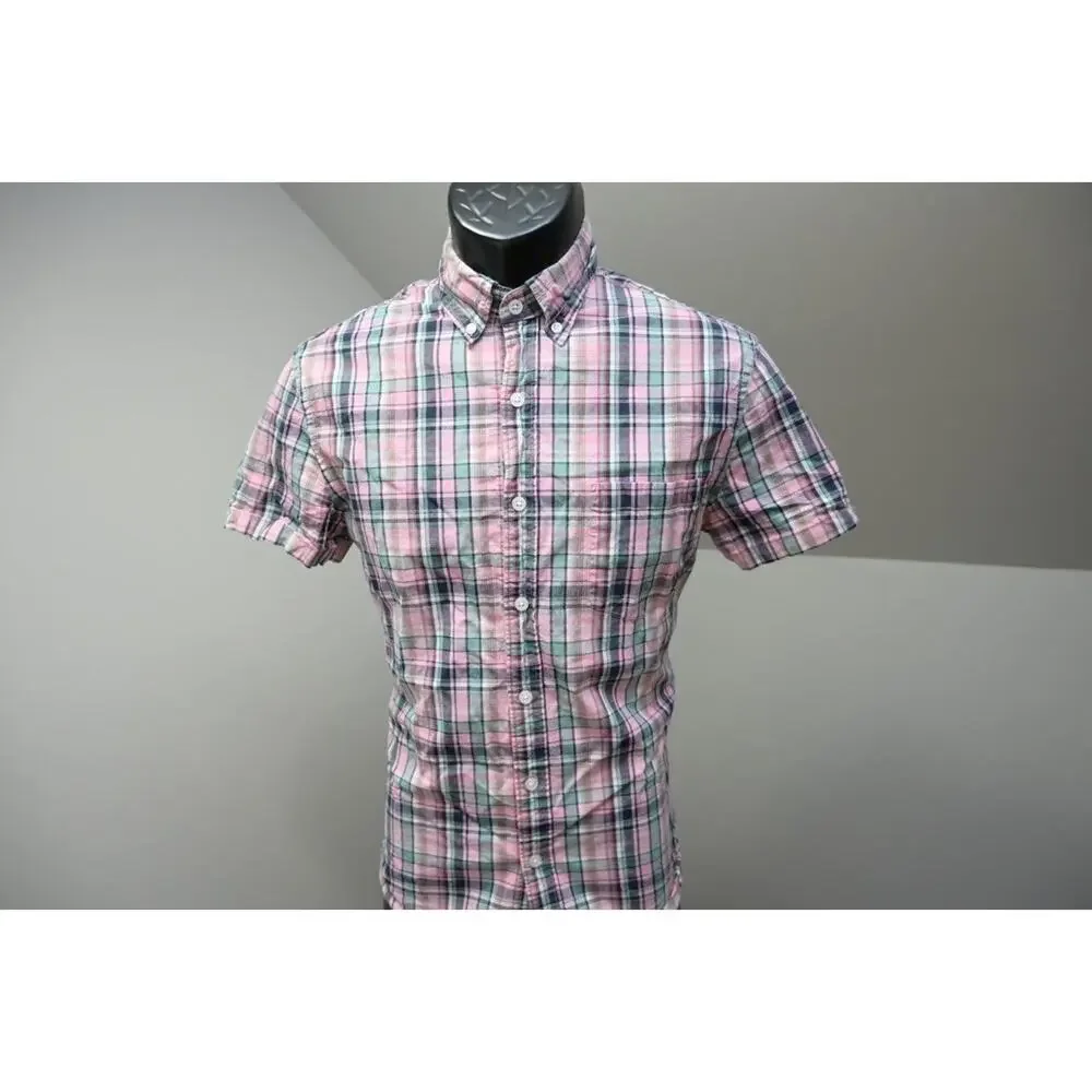 J Crew Flex Wash Dress Shirt Slim Casual Button Up Short Sleeve Mens Sz Small‎